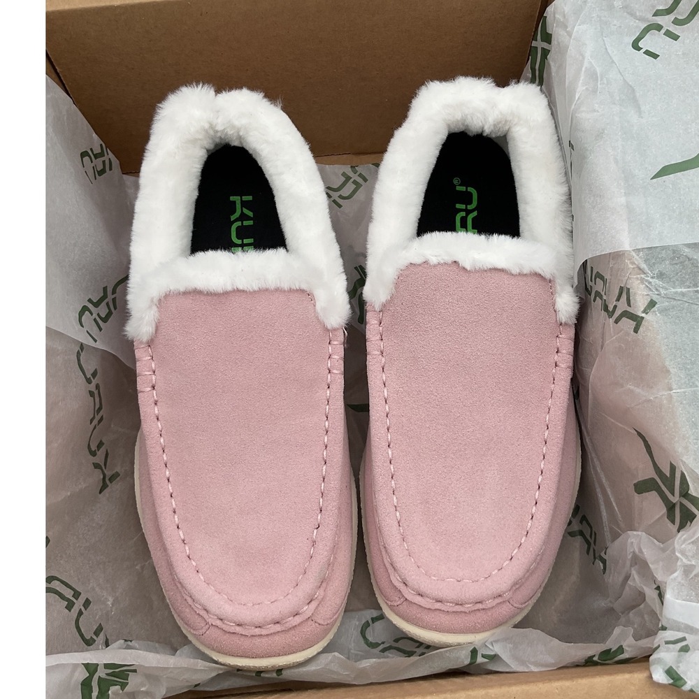 Kuru Loft Women 9 Soft Pink Vanilla Suede Faux Fur Moccasin Slippers Orthopedic - Picture 2 of 10